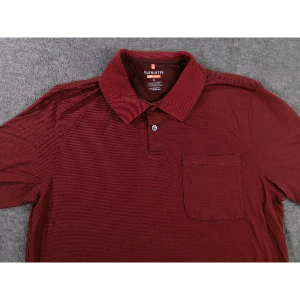 Van Heusen Polo Shirt Men Medium Burgundy Traveler Classic Office Causal Golf - Picture 2 of 10